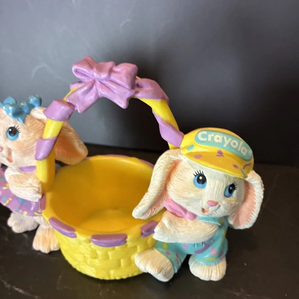 Vintage Easter Bunny Basket Decor 1991 Crayola Rabbits Spring Decor